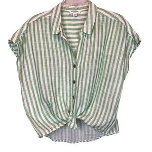 BeachLunchLounge Button Front Shirt  Women's Size L  Green Stripe Top